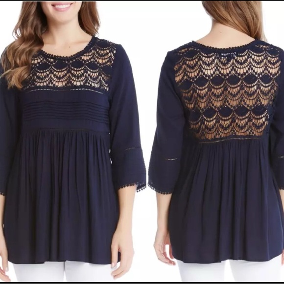 Navy Lace Detail Women's Top - Picture 1 of 9